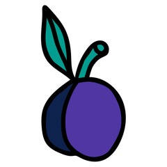 Cartoon doodle linear plum isolated on white background. Vector illustration. 