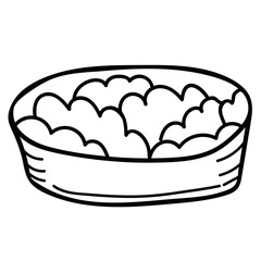 Cartoon doodle linear plate of porridge isolated on white background. Vector illustration.  