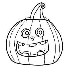 Cartoon doodle linear pumpkin for Halloween isolated on white background. Vector illustration.