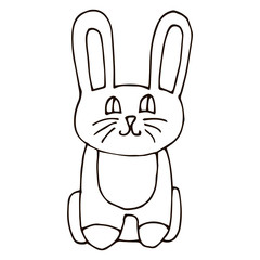  Cartoon doodle linear funny bunny, rabbit isolated on white background. Vector illustration.  
