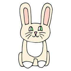  Cartoon doodle linear funny bunny, rabbit isolated on white background. Vector illustration.  