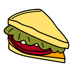 Cartoon doodle linear sandwich isolated on white background. Vector illustration. 