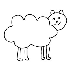 Cartoon doodle linear sheep isolated on white background. Vector illustration. 