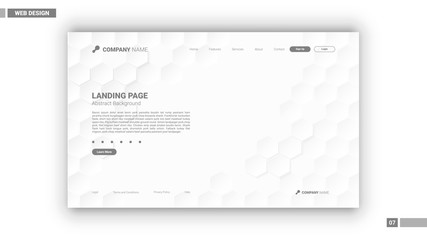 Web design mockup with white hexagon background