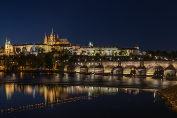 Fototapeta na wymiar panorama evening Charles Bridge in Prague