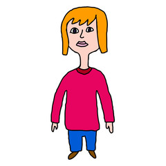 Cartoon doodle linear woman isolated on white background. Vector illustration. 