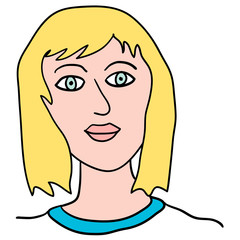 Cartoon doodle linear woman isolated on white background. Vector illustration. 