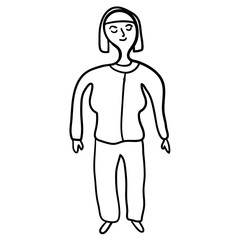 Cartoon doodle linear woman isolated on white background. Vector illustration. 