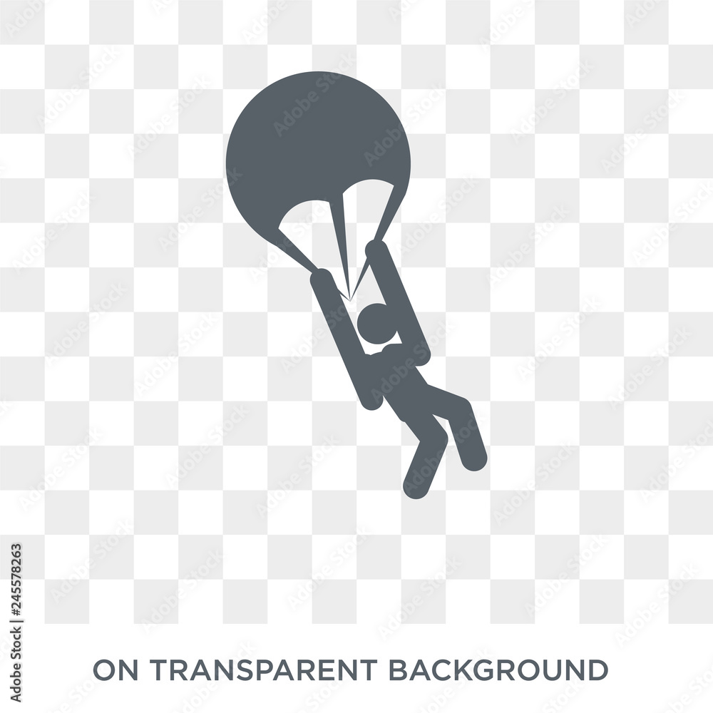 Poster Parachuting icon. Trendy flat vector Parachuting icon on transparent background from Activity and Hobbies collection. High quality filled Parachuting symbol use for web and mobile