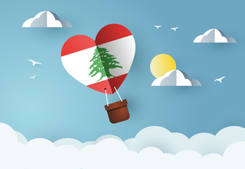 Heart air balloon with Flag of Lebanon for independence day or something similar - obrazy, fototapety, plakaty
