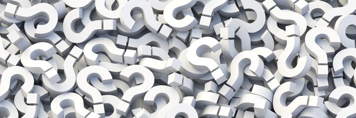 White question marks background. 3D Rendering