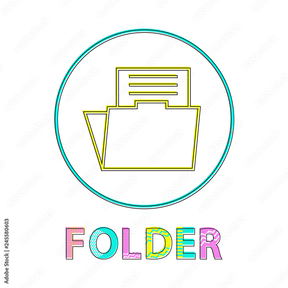 Poster folder round linear icon template for modern app. digital documents container round outline simple s
