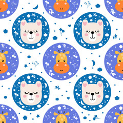 Cute cartoon bear and giraffe  seamless pattern, childish vector print