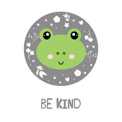 Frog vector print, floral elements