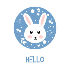 Rabbit vector print, floral elements