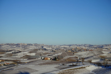 The Langhe hills covered with snow, Piedmont - Italy