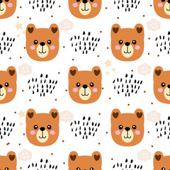 Bear seamless pattern, childish print, vector illustration.