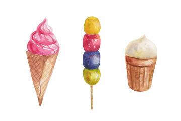 watercolor ice cream of different types for decoration