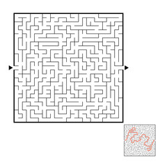 Abstract square maze. Game for kids. Puzzle for children. Labyrinth conundrum. Black flat vector illustration isolated on white background. With answer.