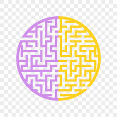 Color round maze. Painted in different colors. Game for kids and adults. Puzzle for children. Labyrinth conundrum. Flat vector illustration isolated on transparent background.