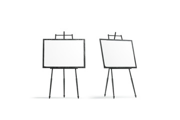 Blank white square canvas stand on tripod mockup set