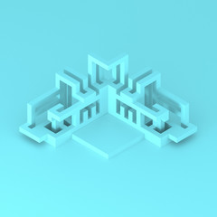 Abstract isometric arrangement of an expanding cube 3D illustration