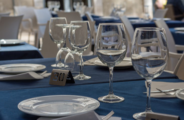 Glasses on the table in the restaurant