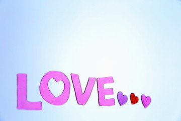 Love message written on the blue and white background