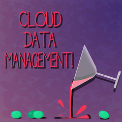 Word writing text Cloud Data Management. Business concept for A technique to analysisage data across cloud platforms Cocktail Wine Glass Pouring Liquid with Splash Grapes and Shadow photo