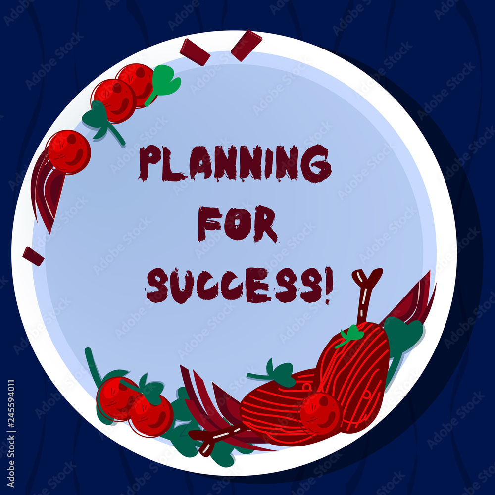 Poster handwriting text planning for success. concept meaning process of setting goals and key actions to a