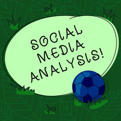 Handwriting text Social Media Analysis. Concept meaning collecting and evaluating the social media data Soccer Ball on the Grass and Blank Outlined Round Color Shape photo