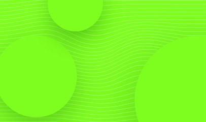 Green background with round frames and abstract wavy stripes.
