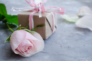 Obraz na płótnie Canvas Pink pastel rose with gift box