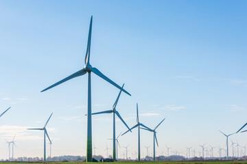 Fototapeta premium Windkraftanlagen zur ökologischen Stromversorgung sind in der windreichen ostfriesischen Küstenregion ideal zu betreiben.