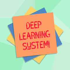 Conceptual hand writing showing Deep Learning System. Business photo showcasing collection of algorithms used in machine learning Multiple Layer of Sheets Color Paper Cardboard with Shadow