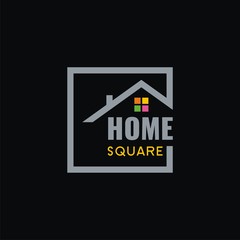 Home logo design in square concept with simple line and colored window 