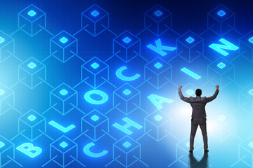 Blockchain innovative concept with businessman 