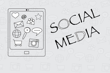 Social media and internet concept, tablet with icons 