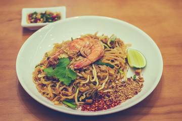 Phad Thai fried flat rice noodles With Prawns