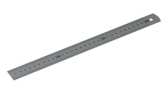 Iron Ruler on White Isolated. Copy Space for Text or Image, Idea Concept for Show length of Item, Unit is Centimeters. 3D Illustration