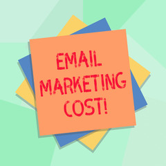 Conceptual hand writing showing Email Marketing Cost. Business photo showcasing Is the price for sending a thousand email messages Multiple Layer of Sheets Color Paper Cardboard with Shadow