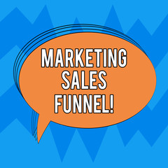 Writing note showing Marketing Sales Funnel. Business photo showcasing Visual representation of the customer journey Oval Outlined Solid Color Speech Bubble Empty Text Balloon photo