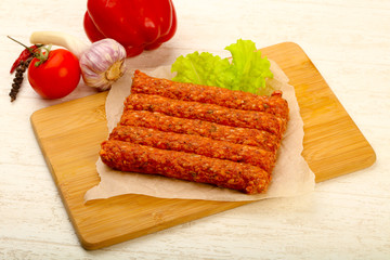 Raw beef sausages