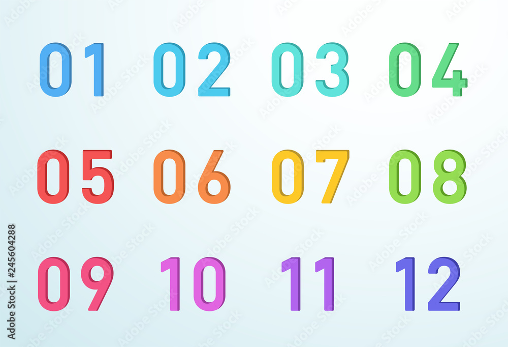Poster bullet point colorful cut out numbers 1 to 12 vector