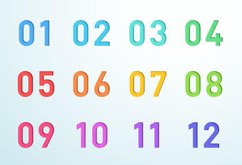 Naklejka premium Bullet Point Colorful Cut Out Numbers 1 to 12 Vector