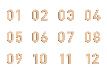 Wooden Number Elements Set 1 to 12 Vector 3d Illustration