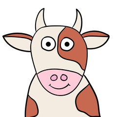 Cartoon doodle linear portrait of a cow isolated on white background. Vector illustration. 