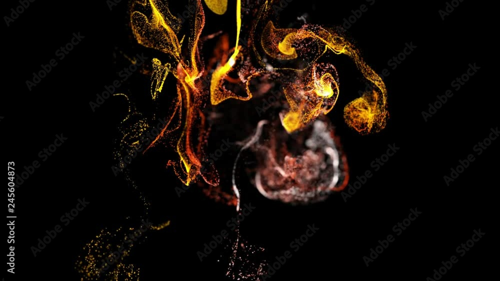 Poster 4k background, animation of complex particles simulation advection with turbulence streams, twirl an