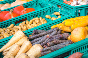 organic baby carrots at the weekend farmer market in Paris