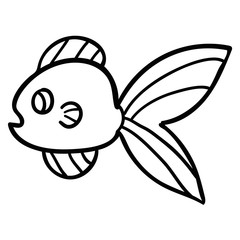 Thin line cute cartoon doodle fish. Hand drawn cheerful tropical aquarium animal. Icon isolated on white background.   